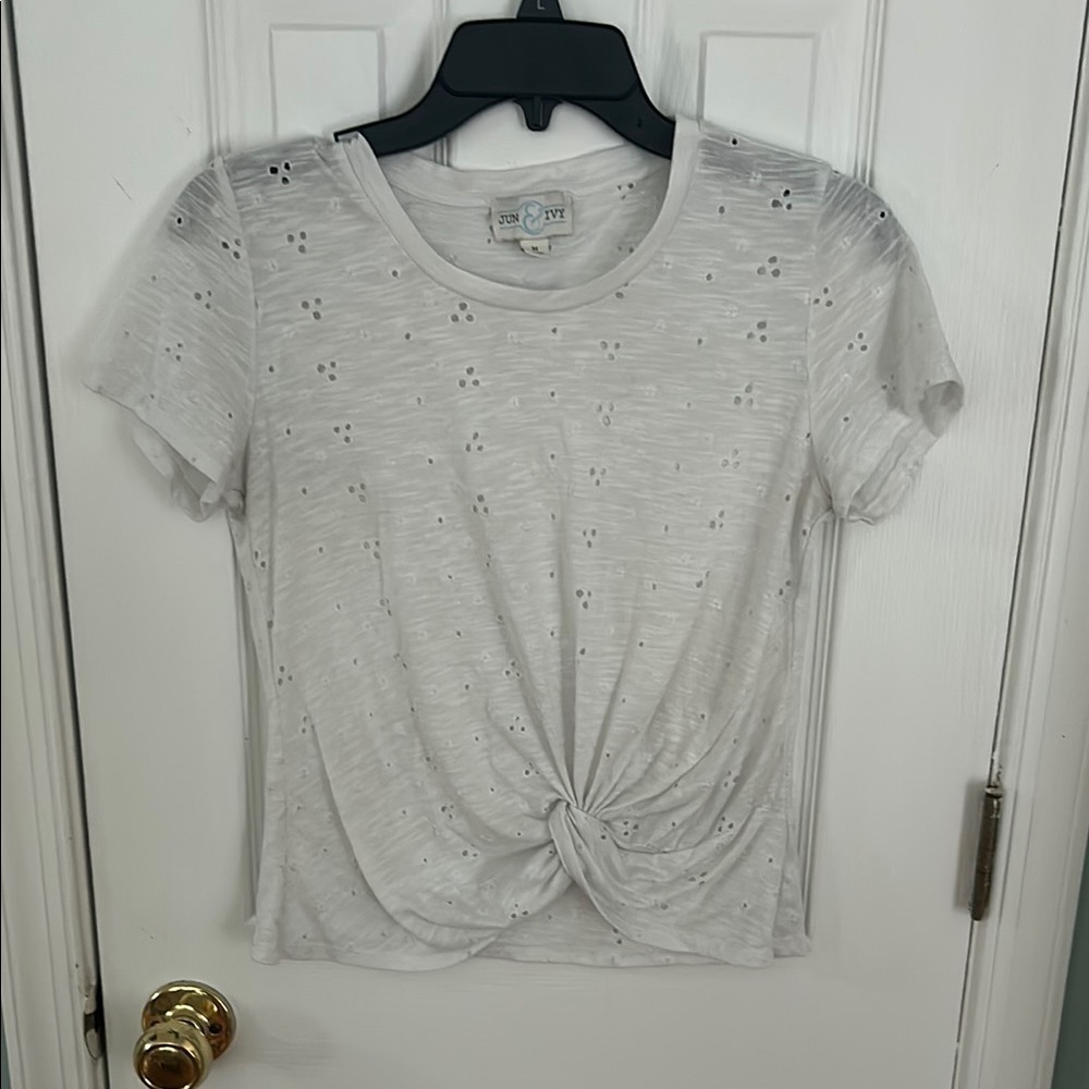 Jun & Ivy White Eyelet Tie Front Crop Top